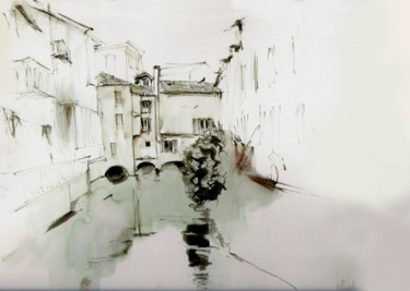 Malerei mit dem Titel "Treviso dal ponte m…" von Valéry Codogno, Original-Kunstwerk, Aquarell