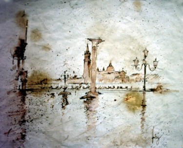 Painting titled "piazzetta con piogg…" by Valéry Codogno, Original Artwork, Watercolor