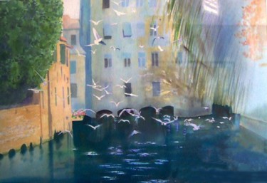 Картина под названием "Treviso dal ponte s…" - Valéry Codogno, Подлинное произведение искусства