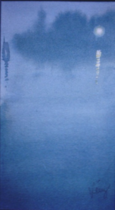 Peinture intitulée "brume sur la lagune" par Valéry Codogno, Œuvre d'art originale, Aquarelle