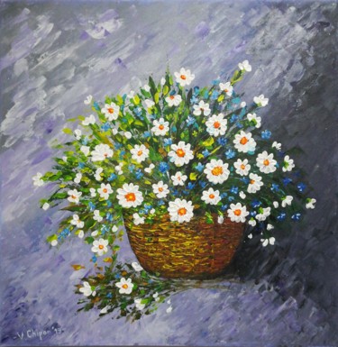 Painting titled "Flowering daisies" by Valentinos, Original Artwork, Acrylic
