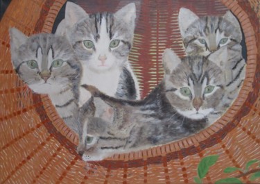 Painting titled "Beautiful cats in b…" by Valentinos, Original Artwork, Acrylic