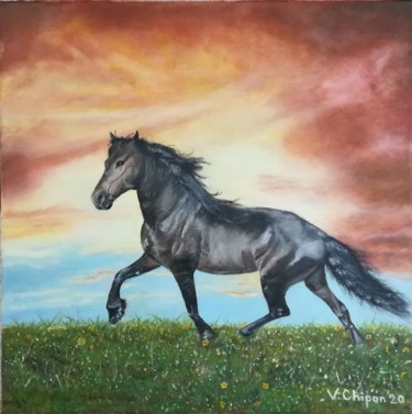Painting titled "Black beauty" by Valentinos, Original Artwork, Oil
