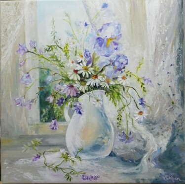 Painting titled "floral joy" by Valentinos, Original Artwork, Oil