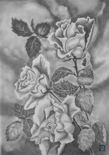 Dibujo titulada "Rosas blancas" por Valian, Obra de arte original