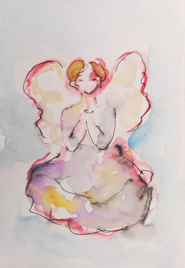 Painting titled "Praying angel" by Kristina Valić, Original Artwork, Ink
