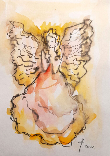 Ζωγραφική με τίτλο "Angel #30" από Kristina Valić, Αυθεντικά έργα τέχνης, Ακουαρέλα
