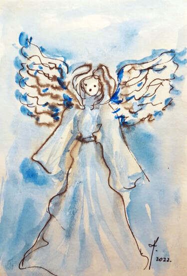 Ζωγραφική με τίτλο "Angel #31" από Kristina Valić, Αυθεντικά έργα τέχνης, Ακουαρέλα