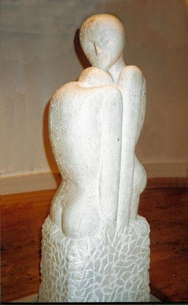 Skulptur mit dem Titel "La poussée" von Valja, Original-Kunstwerk, Stein