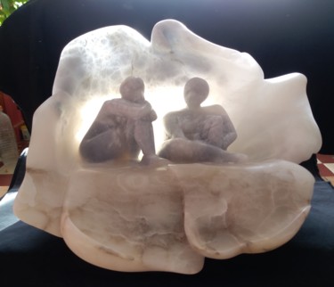 Skulptur mit dem Titel "Les Amies (fleur de…" von Valja, Original-Kunstwerk, Stein
