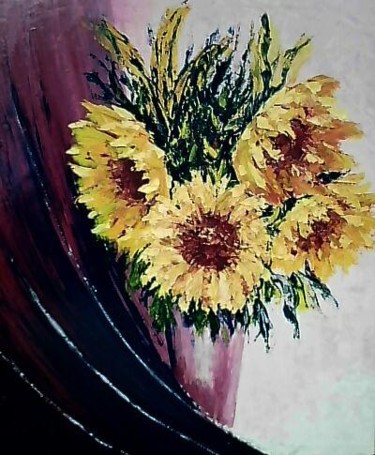 Painting titled "Bouquet mauve 01" by Vall, Original Artwork, Oil