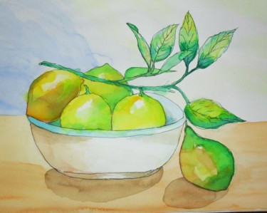 Картина под названием "Citrons vert" - Vall, Подлинное произведение искусства, Акварель