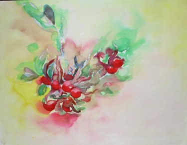 Pintura intitulada "Cerise abstrait" por Vall, Obras de arte originais, Aquarela