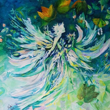 Painting titled ""Apparition divine"…" by Pascale Fleury-Vallée, Original Artwork, Acrylic Mounted on Wood Stretcher frame