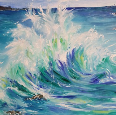 Peinture intitulée ""La vague"" par Pascale Fleury-Vallée, Œuvre d'art originale, Huile Monté sur Châssis en bois