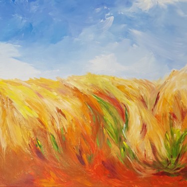 Peinture intitulée ""Vent dans les blés"" par Pascale Fleury-Vallée, Œuvre d'art originale, Acrylique Monté sur Châssis en b…