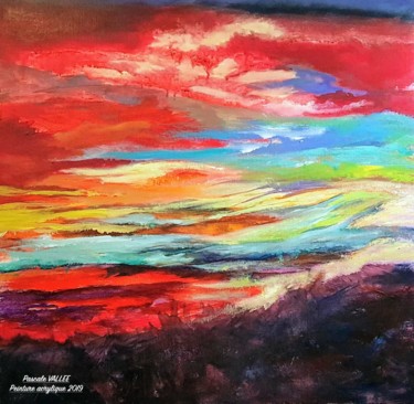 Painting titled ""Soleil couchant"" by Pascale Fleury-Vallée, Original Artwork, Acrylic Mounted on Wood Stretcher frame