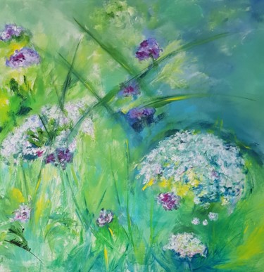 Painting titled ""Fleurs des champs"" by Pascale Fleury-Vallée, Original Artwork, Acrylic Mounted on Wood Stretcher frame