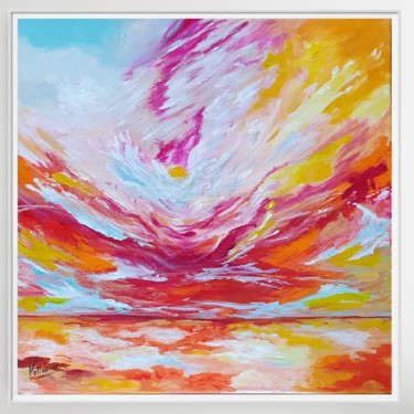 Painting titled ""Coucher de soleil…" by Pascale Fleury-Vallée, Original Artwork, Acrylic Mounted on Wood Stretcher frame