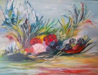 Peinture intitulée ""Fantasia aquatique…" par Pascale Fleury-Vallée, Œuvre d'art originale, Huile Monté sur Châssis en bois