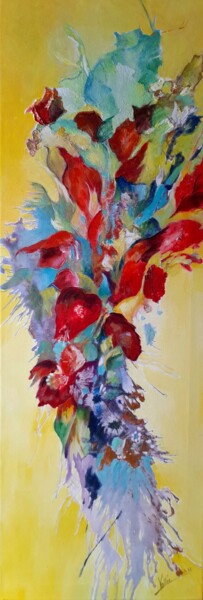 Painting titled ""Gerbe florale"" by Pascale Fleury-Vallée, Original Artwork, Acrylic Mounted on Wood Stretcher frame