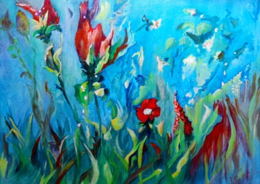 Painting titled ""Floral"" by Pascale Fleury-Vallée, Original Artwork, Acrylic Mounted on Wood Stretcher frame