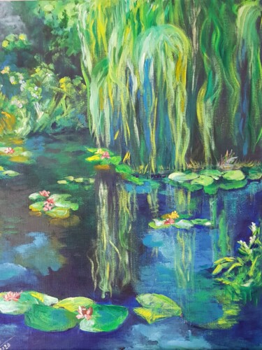 Peinture intitulée "L'étang où pleurent…" par Pascale Fleury-Vallée, Œuvre d'art originale, Huile Monté sur Châssis en bois