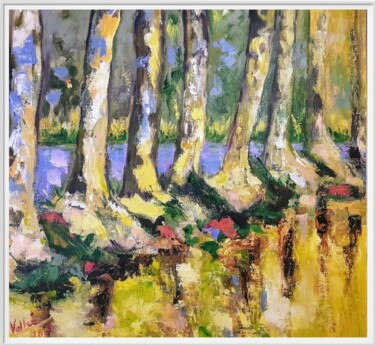 Painting titled ""Arbres"" by Pascale Fleury-Vallée, Original Artwork, Acrylic Mounted on Wood Stretcher frame
