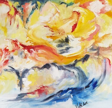 Pittura intitolato ""Fleurs"" da Pascale Fleury-Vallée, Opera d'arte originale, Acrilico Montato su Telaio per barella in le…