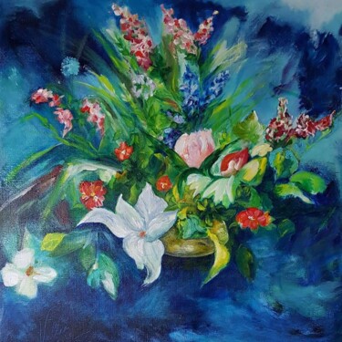 Malerei mit dem Titel ""Explosion florale"…" von Pascale Fleury-Vallée, Original-Kunstwerk, Öl Auf Keilrahmen aus Holz monti…