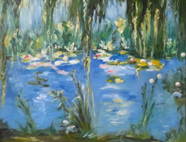 Картина под названием ""Au fil de l'eau pl…" - Pascale Fleury-Vallée, Подлинное произведение искусства, Масло Установлен на…
