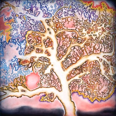 Painting titled "Electric Oak Dusk" by Linda Vallejo, Original Artwork
