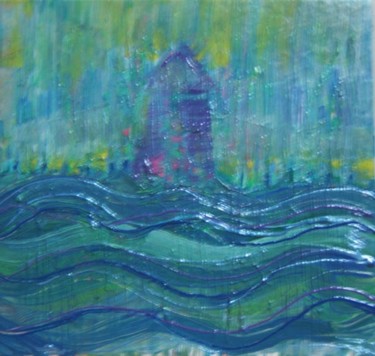 Painting titled "Misty Day Lighthouse" by Valleri, Original Artwork, Oil