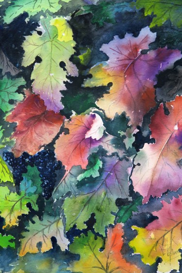 Peinture intitulée "Cepa-en-otoño" par Fernando Valluerca, Œuvre d'art originale, Aquarelle