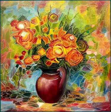 Virág csendélet Painting titled "Virág csendélet" by Ibolya Való, Original Art, Oil Mounted on Stretcher frame