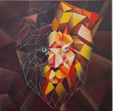 Painting titled "Lion" by Valou., Original Artwork, Acrylic