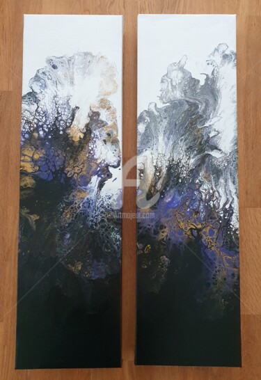 Painting titled "pouring( blanc,noir…" by Valou., Original Artwork, Acrylic