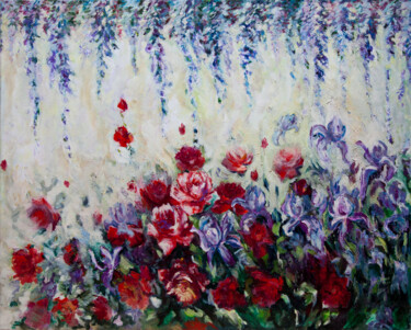 Painting titled "Roses rouges depuis…" by Valquiria Imperiano, Original Artwork, Oil