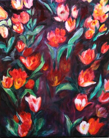 Painting titled "parterre des tulipes" by Valquiria Imperiano, Original Artwork, Oil