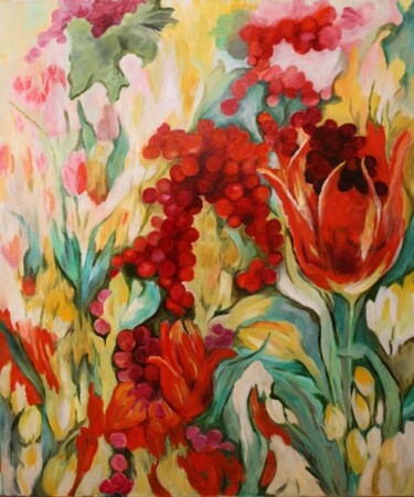 Painting titled "panier floral" by Valquiria Imperiano, Original Artwork, Oil