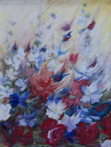 Peinture intitulée "Roses, violets and…" par Valquiria Imperiano, Œuvre d'art originale, Huile