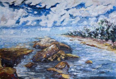 Painting titled "BLUE BEACH" by Valquiria Imperiano, Original Artwork, Oil