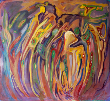 Painting titled "Le jardin des hommes" by Valquiria Imperiano, Original Artwork, Oil