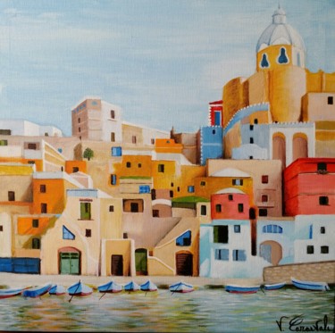 Painting titled "Procida" by Valter Carnevale, Original Artwork, Acrylic Mounted on Wood Panel