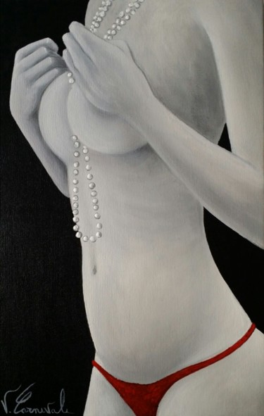 Painting titled "La Ragazza di Perle" by Valter Carnevale, Original Artwork, Acrylic