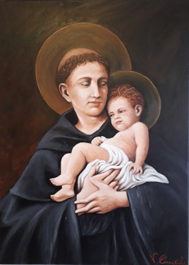 Pintura intitulada "Sant'Antonio da Pad…" por Valter Carnevale, Obras de arte originais, Acrílico Montado em Painel de madei…