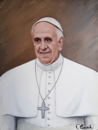 Pintura intitulada "Papa Francesco Berg…" por Valter Carnevale, Obras de arte originais, Acrílico Montado em Painel de madei…