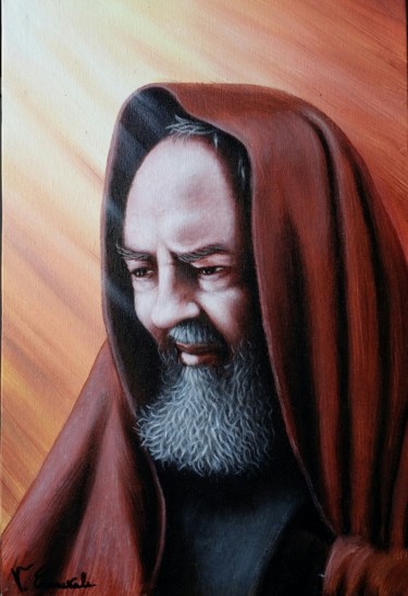 Pintura titulada "Padre Pio" por Valter Carnevale, Obra de arte original, Acrílico Montado en Panel de madera