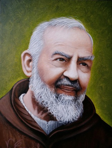 Painting titled "Padre Pio Pietralci…" by Valter Carnevale, Original Artwork, Acrylic Mounted on Wood Panel