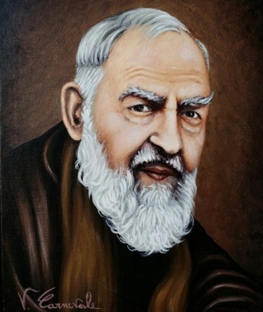 Schilderij getiteld "Padre Pio Pietralci…" door Valter Carnevale, Origineel Kunstwerk, Acryl Gemonteerd op Houten paneel